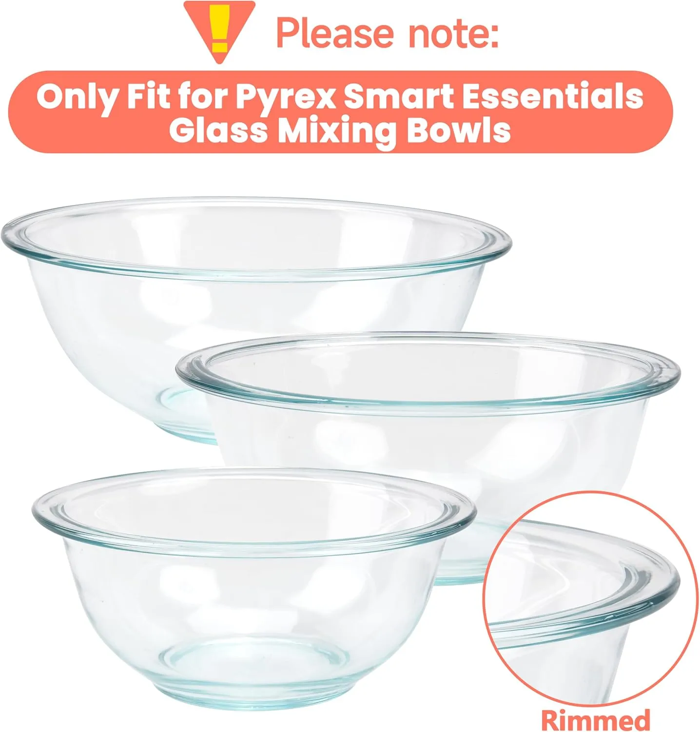 Silicone Replacement Lids Only Fit for Pyrex 322-s 1 Quart | 323-s 1.5 Quart | 325-s 2.5 Quart | 326-s 4 Quart Prepware Glass Mixing Bowls, Dishwasher, Microwave Safe (Bowl not included)- 4 Pack