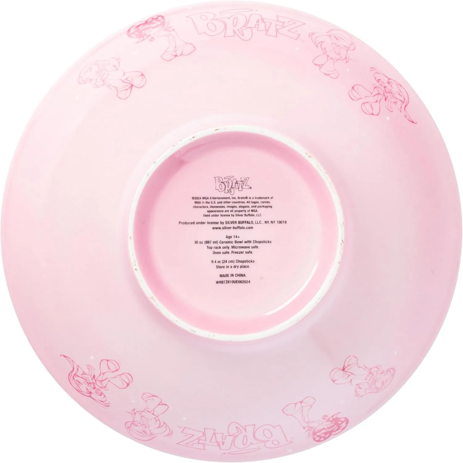 Silver Buffalo Bratz Featuring Cloe, Yasmin, Jade, and Sasha Ceramic Ramen Noodle Rice Bowl with Chopsticks, Microwave Safe, 30 Ounces