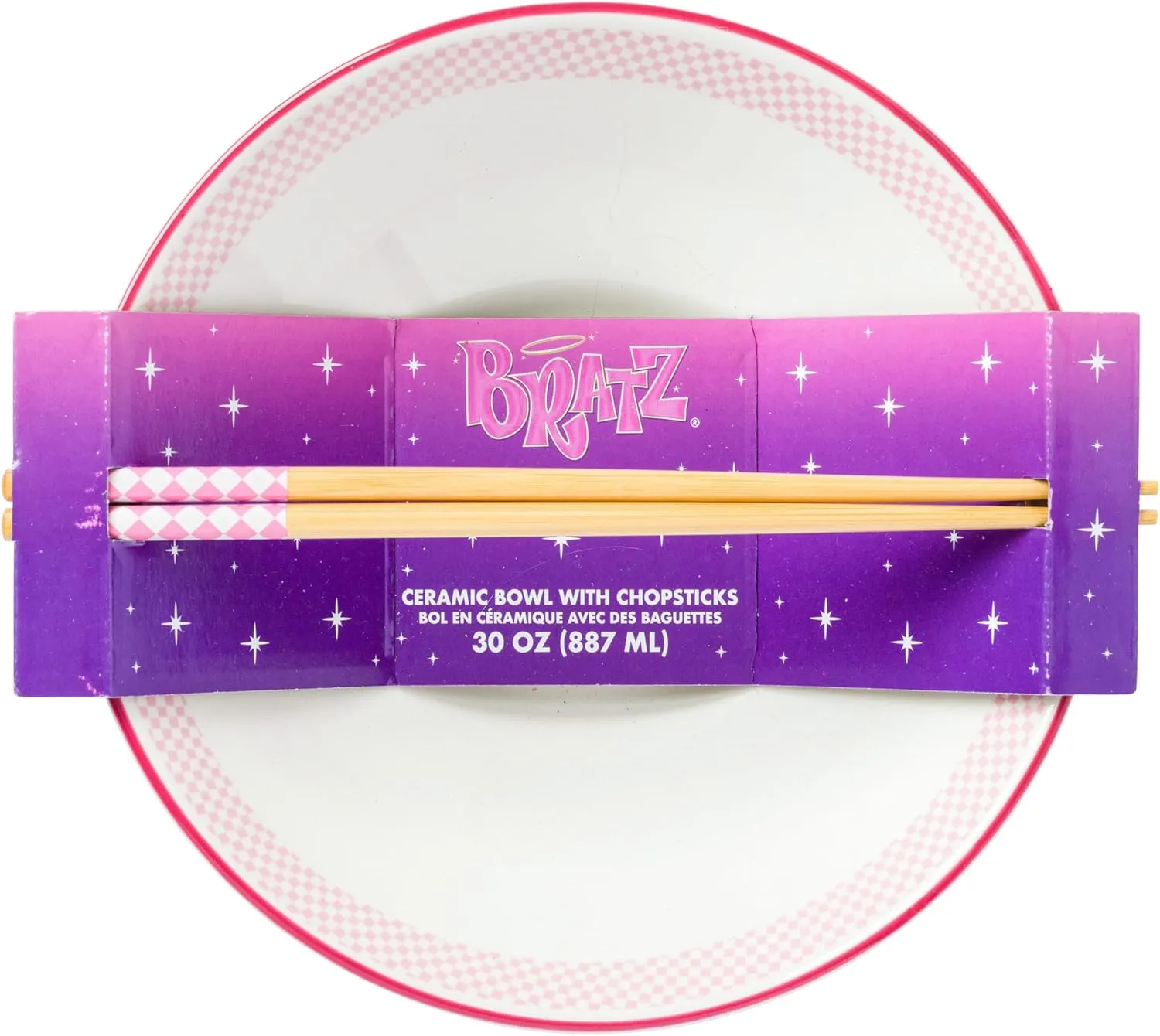 Silver Buffalo Bratz Featuring Cloe, Yasmin, Jade, and Sasha Ceramic Ramen Noodle Rice Bowl with Chopsticks, Microwave Safe, 30 Ounces