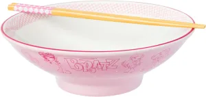 Silver Buffalo Bratz Featuring Cloe, Yasmin, Jade, and Sasha Ceramic Ramen Noodle Rice Bowl with Chopsticks, Microwave Safe, 30 Ounces