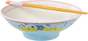 Silver Buffalo Care Bears Grumpy Bear Foodie Eating Sushi and Noodles Ceramic Ramen Noodle Rice Bowl with Chopsticks, Microwave Safe, 30 Ounces