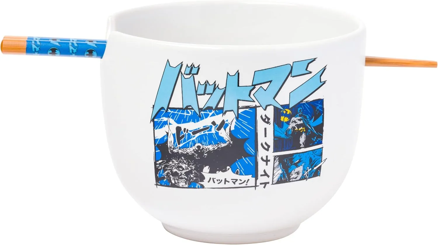 Silver Buffalo DC Comics Batman Japanese Manga Panels Ceramic Ramen Noodle Rice Bowl with Chopsticks, Microwave Safe, 20 Ounces