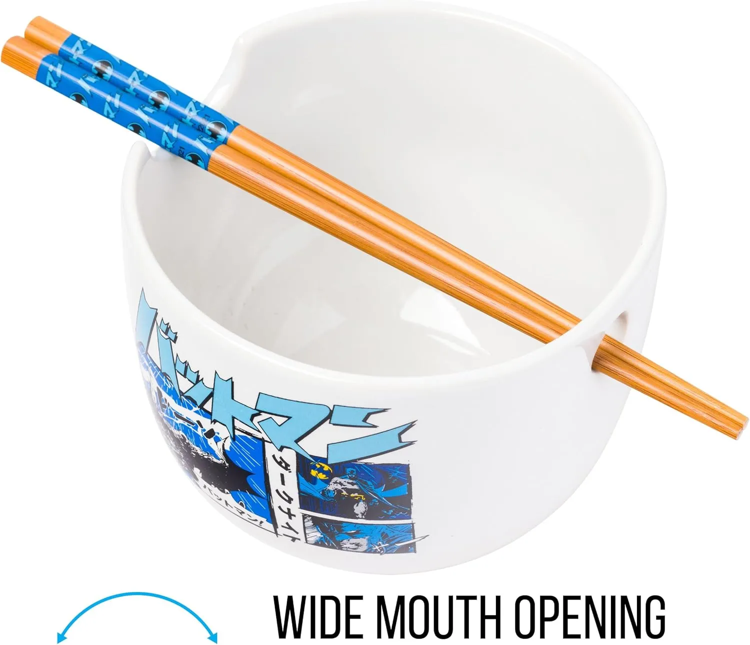 Silver Buffalo DC Comics Batman Japanese Manga Panels Ceramic Ramen Noodle Rice Bowl with Chopsticks, Microwave Safe, 20 Ounces