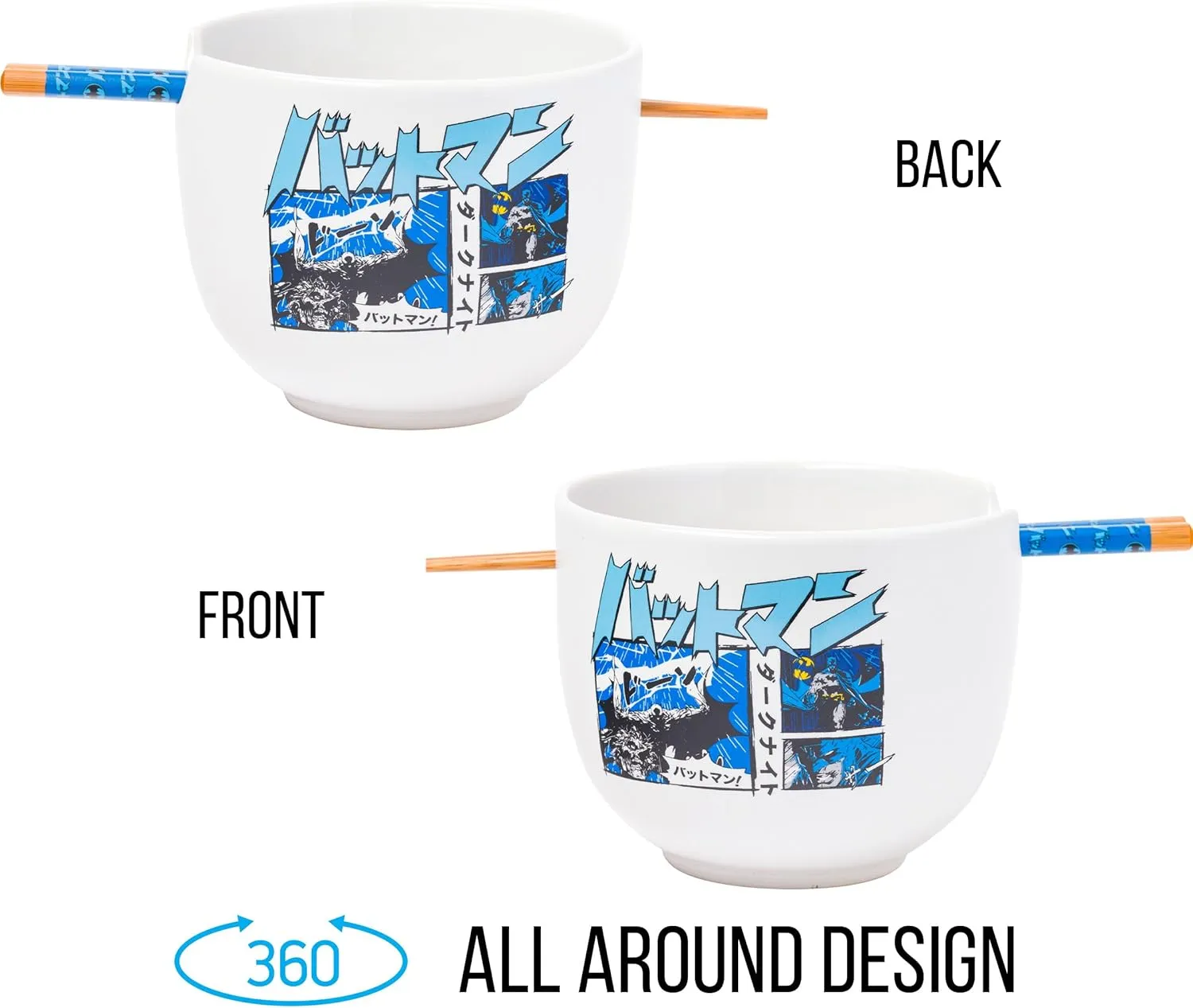 Silver Buffalo DC Comics Batman Japanese Manga Panels Ceramic Ramen Noodle Rice Bowl with Chopsticks, Microwave Safe, 20 Ounces