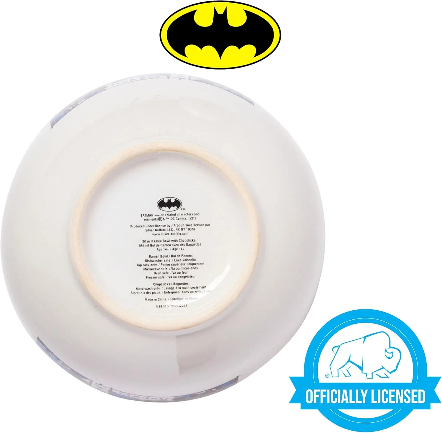 Silver Buffalo DC Comics Batman Japanese Manga Panels Ceramic Ramen Noodle Rice Bowl with Chopsticks, Microwave Safe, 20 Ounces