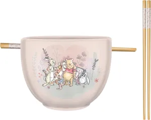 Silver Buffalo Disney Winnie the Pooh Featuring Piglet, Eeyore, Tigger, Rabbit, and Roo Group Hug Ceramic Ramen Noodle Rice Bowl with Chopsticks, Microwave Safe, 20 Ounces