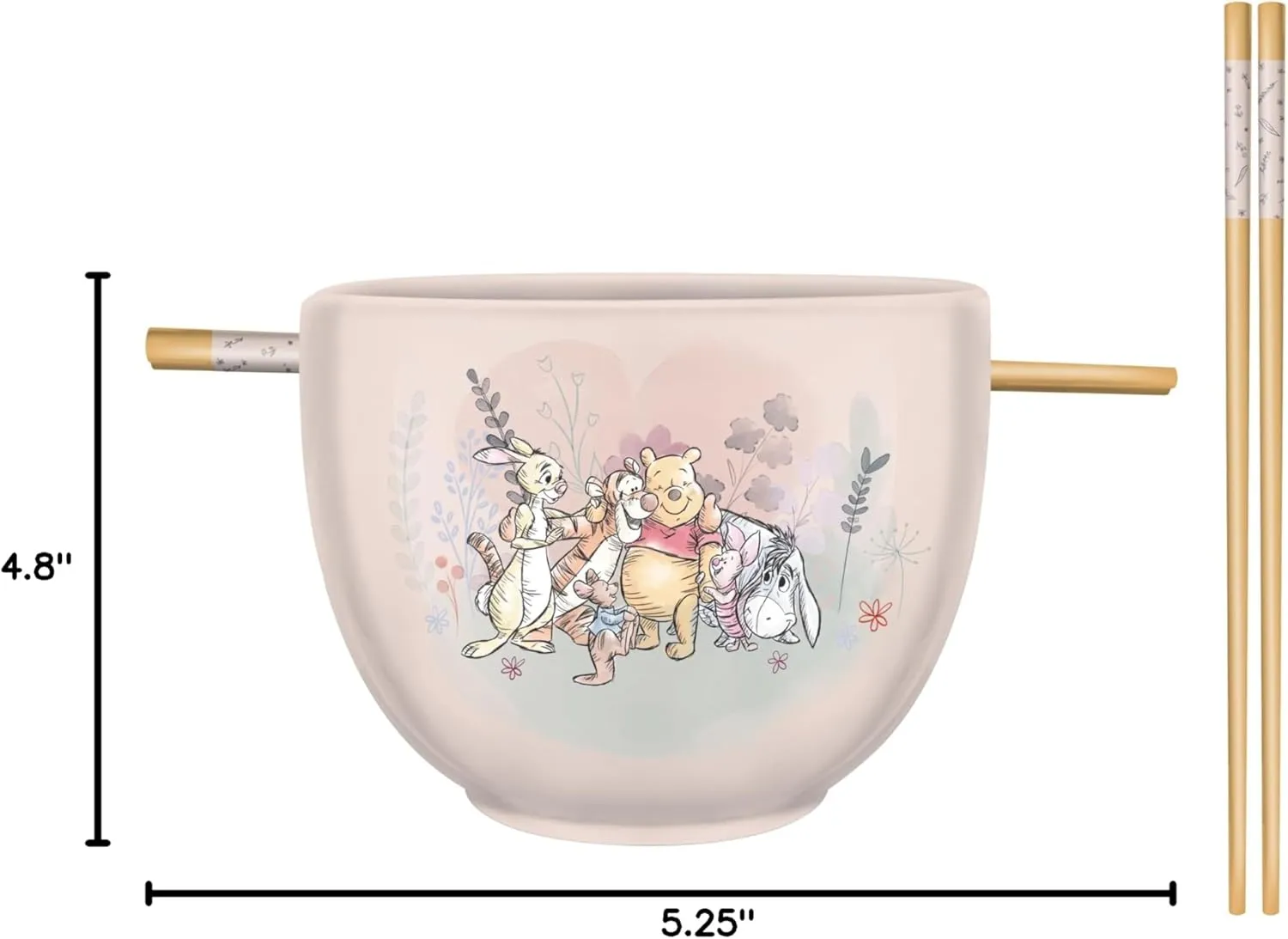 Silver Buffalo Disney Winnie the Pooh Featuring Piglet, Eeyore, Tigger, Rabbit, and Roo Group Hug Ceramic Ramen Noodle Rice Bowl with Chopsticks, Microwave Safe, 20 Ounces