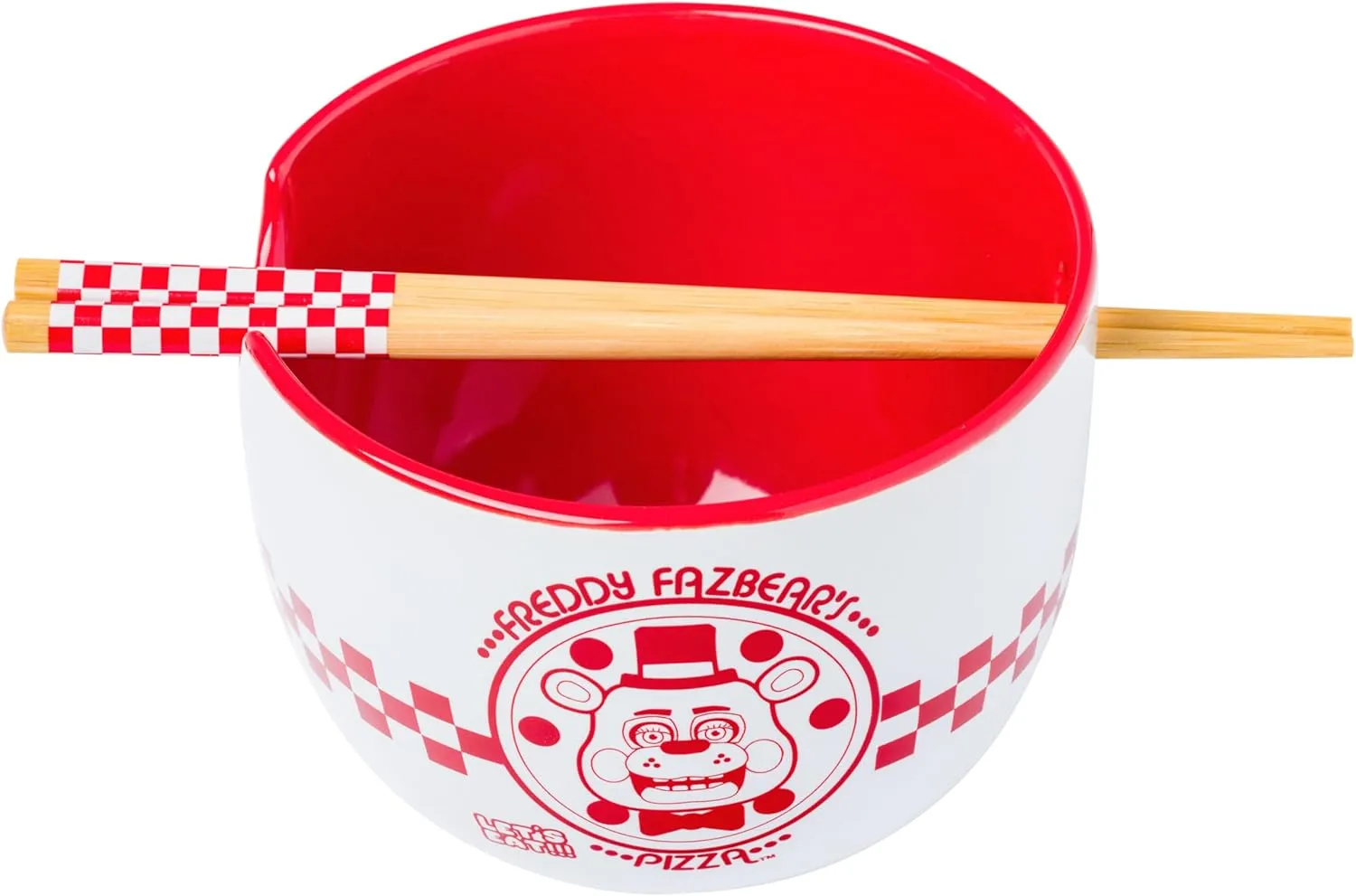 Silver Buffalo Five Nights at Freddy's Freddy Fazbear Pizza Box Ceramic Ramen Noodle Rice Bowl with Chopsticks and Spoon, Microwave Safe, 20 Ounces