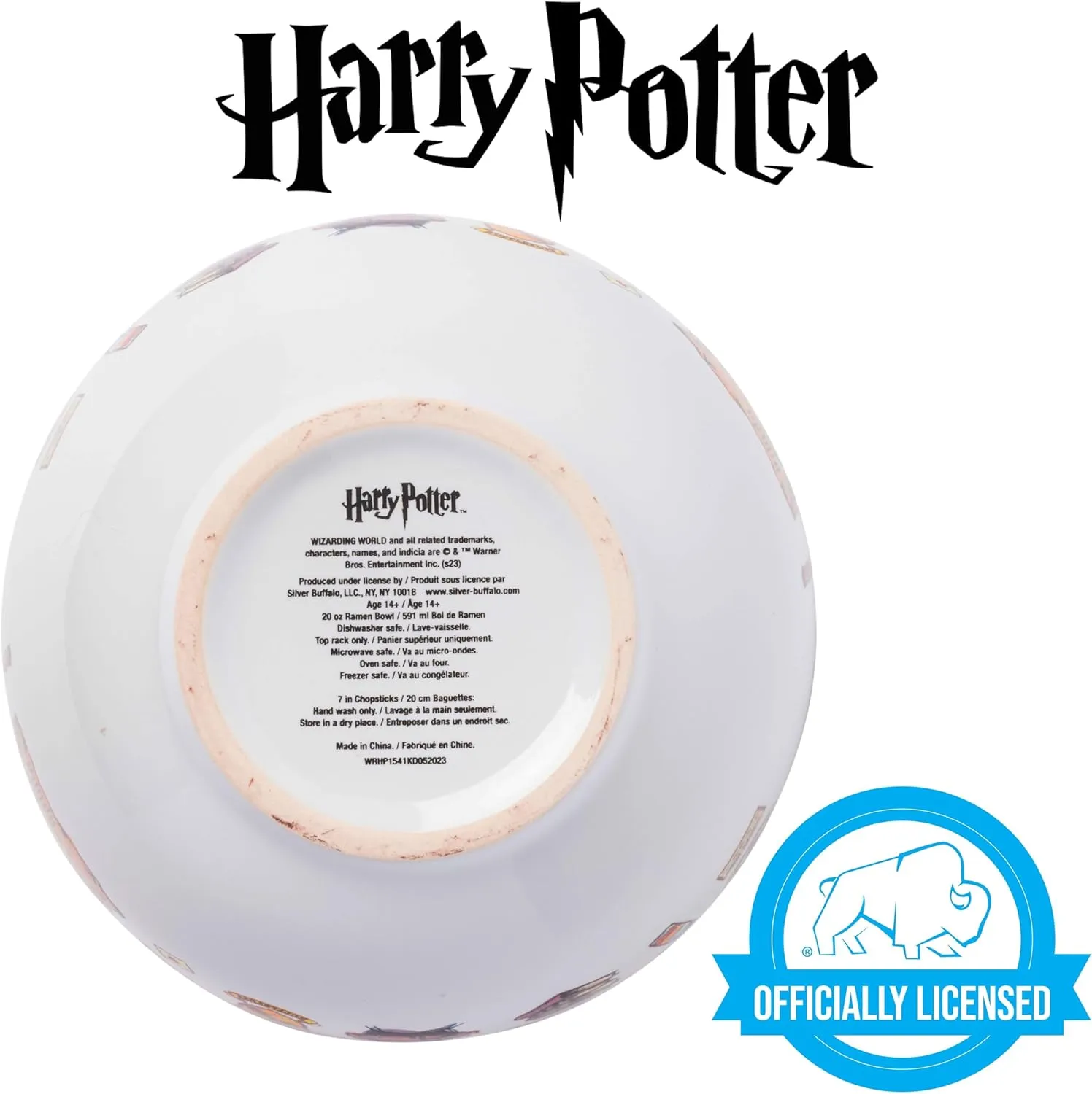 Silver Buffalo Harry Potter Icons Ceramic Ramen Noodle Rice Bowl with Chopsticks, Microwave Safe, 20 Ounces