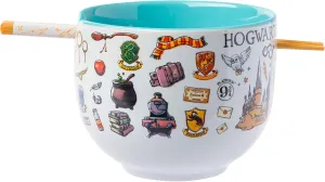 Silver Buffalo Harry Potter Icons Ceramic Ramen Noodle Rice Bowl with Chopsticks, Microwave Safe, 20 Ounces