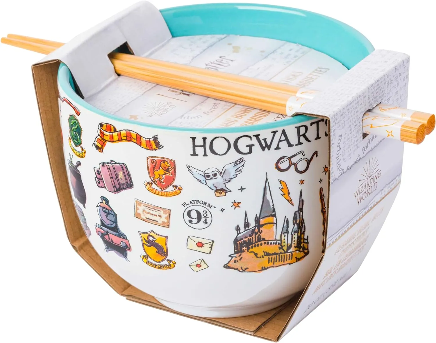 Silver Buffalo Harry Potter Icons Ceramic Ramen Noodle Rice Bowl with Chopsticks, Microwave Safe, 20 Ounces