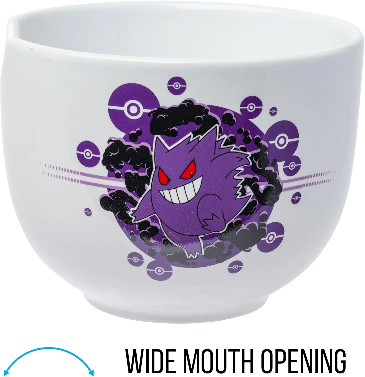 Silver Buffalo Pokemon Gengar Pokeball Ceramic Ramen Noodle Rice Bowl with Chopsticks, Microwave Safe, 20 Ounces