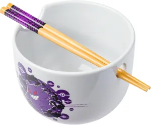 Silver Buffalo Pokemon Gengar Pokeball Ceramic Ramen Noodle Rice Bowl with Chopsticks, Microwave Safe, 20 Ounces