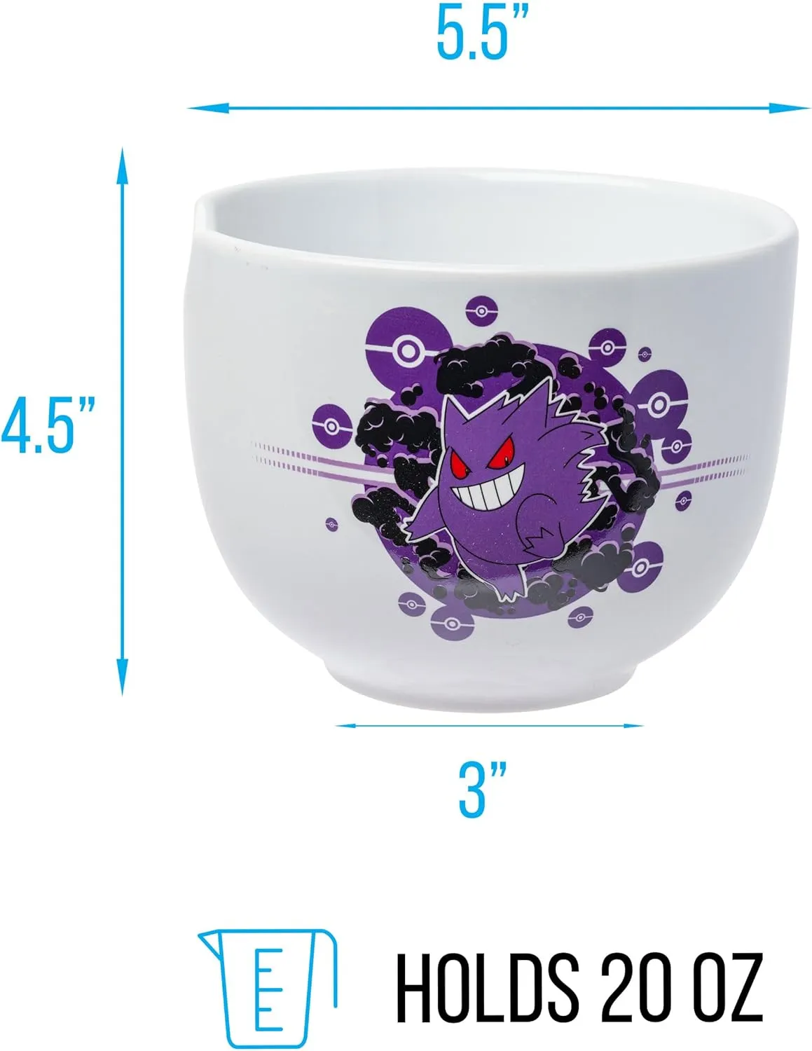 Silver Buffalo Pokemon Gengar Pokeball Ceramic Ramen Noodle Rice Bowl with Chopsticks, Microwave Safe, 20 Ounces