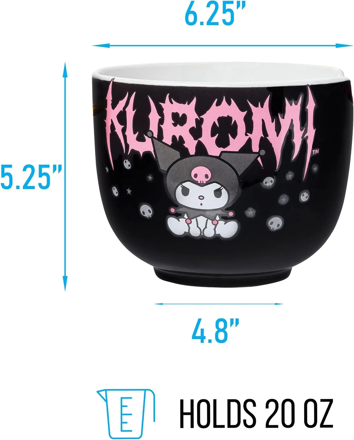 Silver Buffalo Sanrio Hello Kitty and Friends Kuromi Ceramic Ramen Noodle Rice Bowl with Chopsticks, Microwave Safe, 20 Ounces