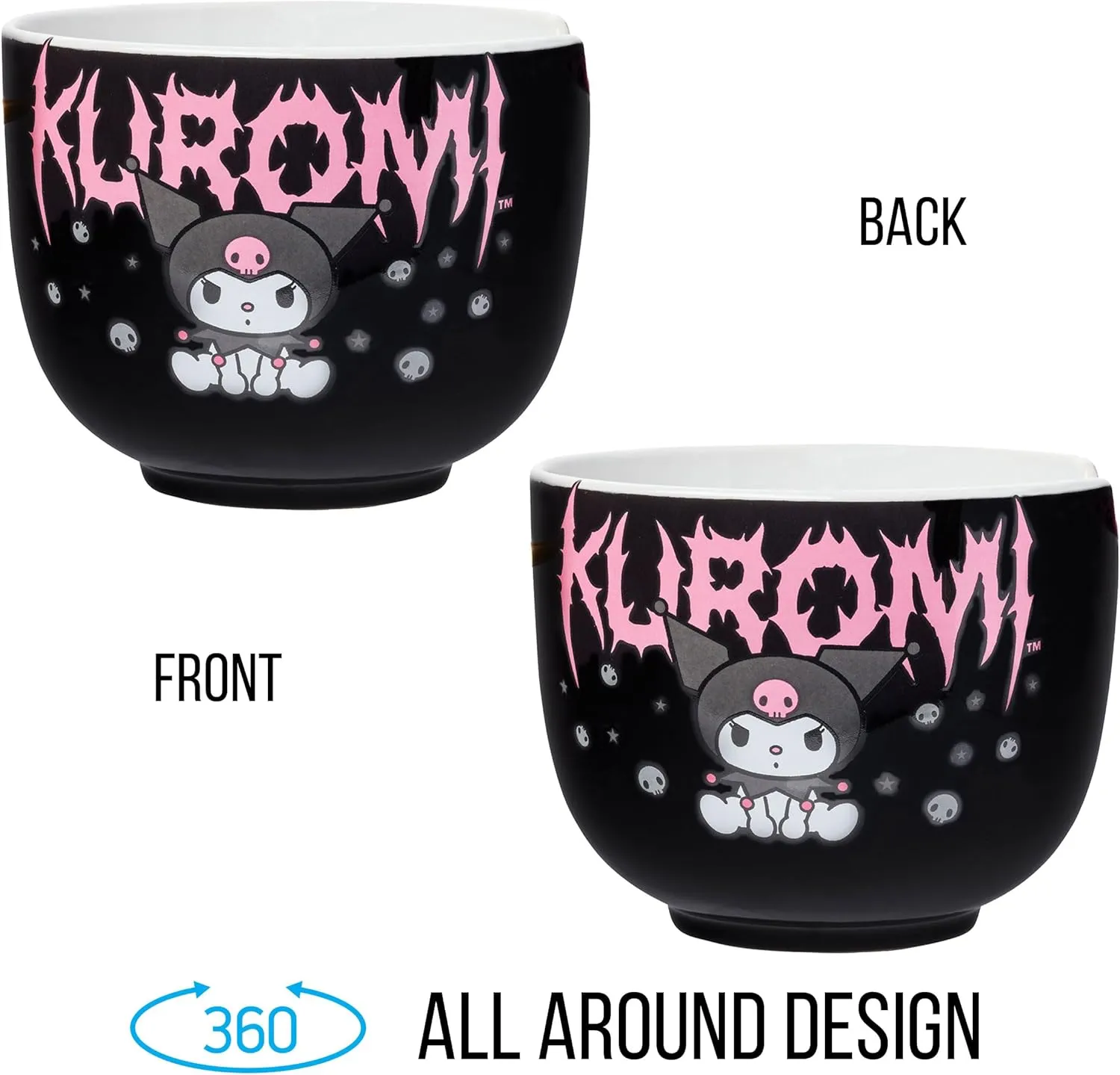 Silver Buffalo Sanrio Hello Kitty and Friends Kuromi Ceramic Ramen Noodle Rice Bowl with Chopsticks, Microwave Safe, 20 Ounces