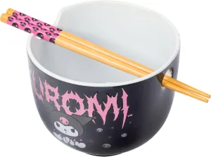 Silver Buffalo Sanrio Hello Kitty and Friends Kuromi Ceramic Ramen Noodle Rice Bowl with Chopsticks, Microwave Safe, 20 Ounces
