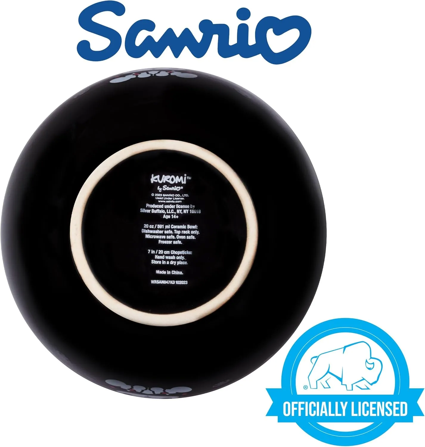 Silver Buffalo Sanrio Hello Kitty and Friends Kuromi Ceramic Ramen Noodle Rice Bowl with Chopsticks, Microwave Safe, 20 Ounces