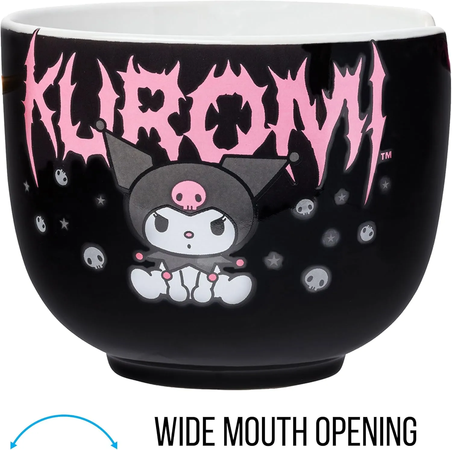 Silver Buffalo Sanrio Hello Kitty and Friends Kuromi Ceramic Ramen Noodle Rice Bowl with Chopsticks, Microwave Safe, 20 Ounces