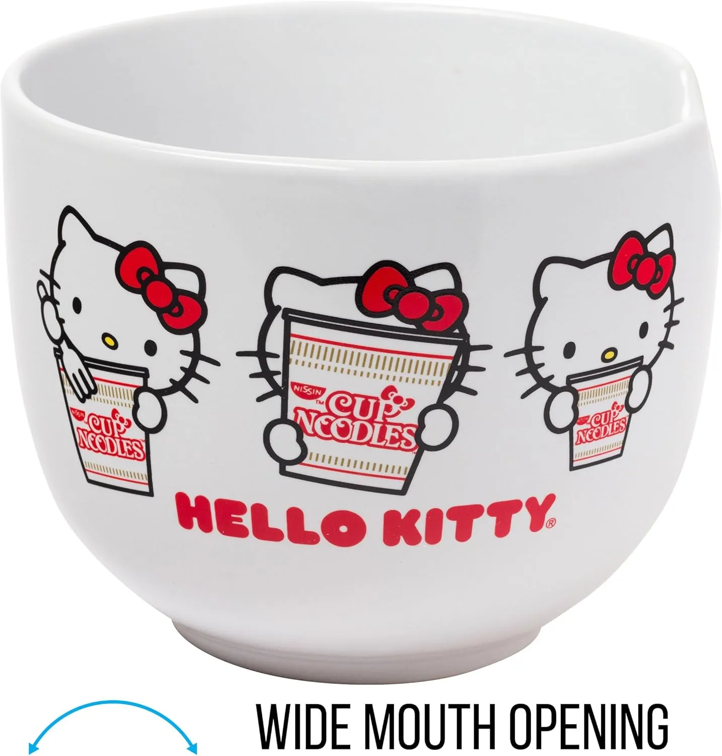 Silver Buffalo Sanrio Hello Kitty Cup Noodles Nissin Ceramic Ramen Noodle Rice Bowl with Chopsticks, Microwave Safe, 20 Ounces