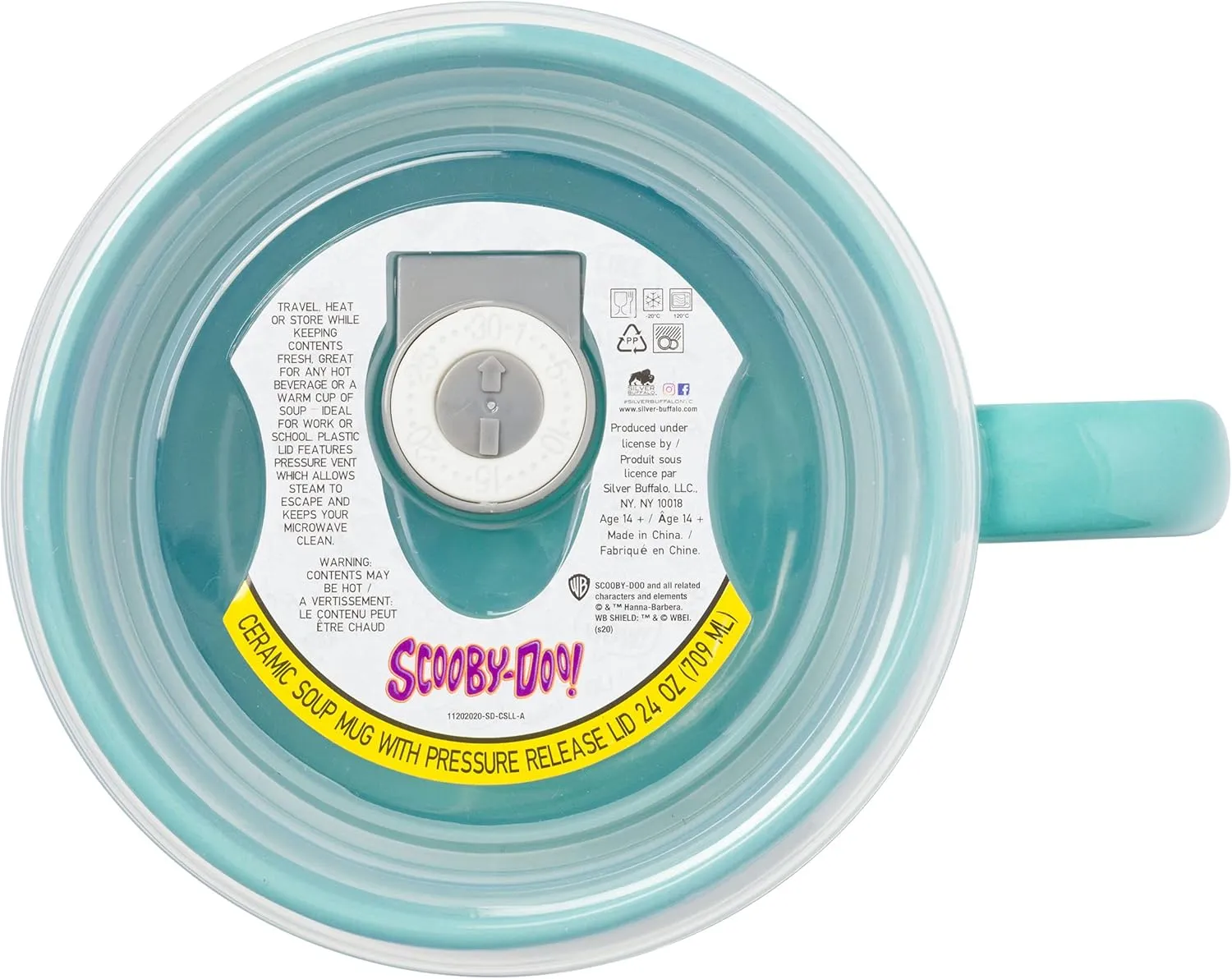 Silver Buffalo Scooby Doo Scooby Snacks Ceramic Soup Mug with Vented Plastic Lid, 24 Ounces