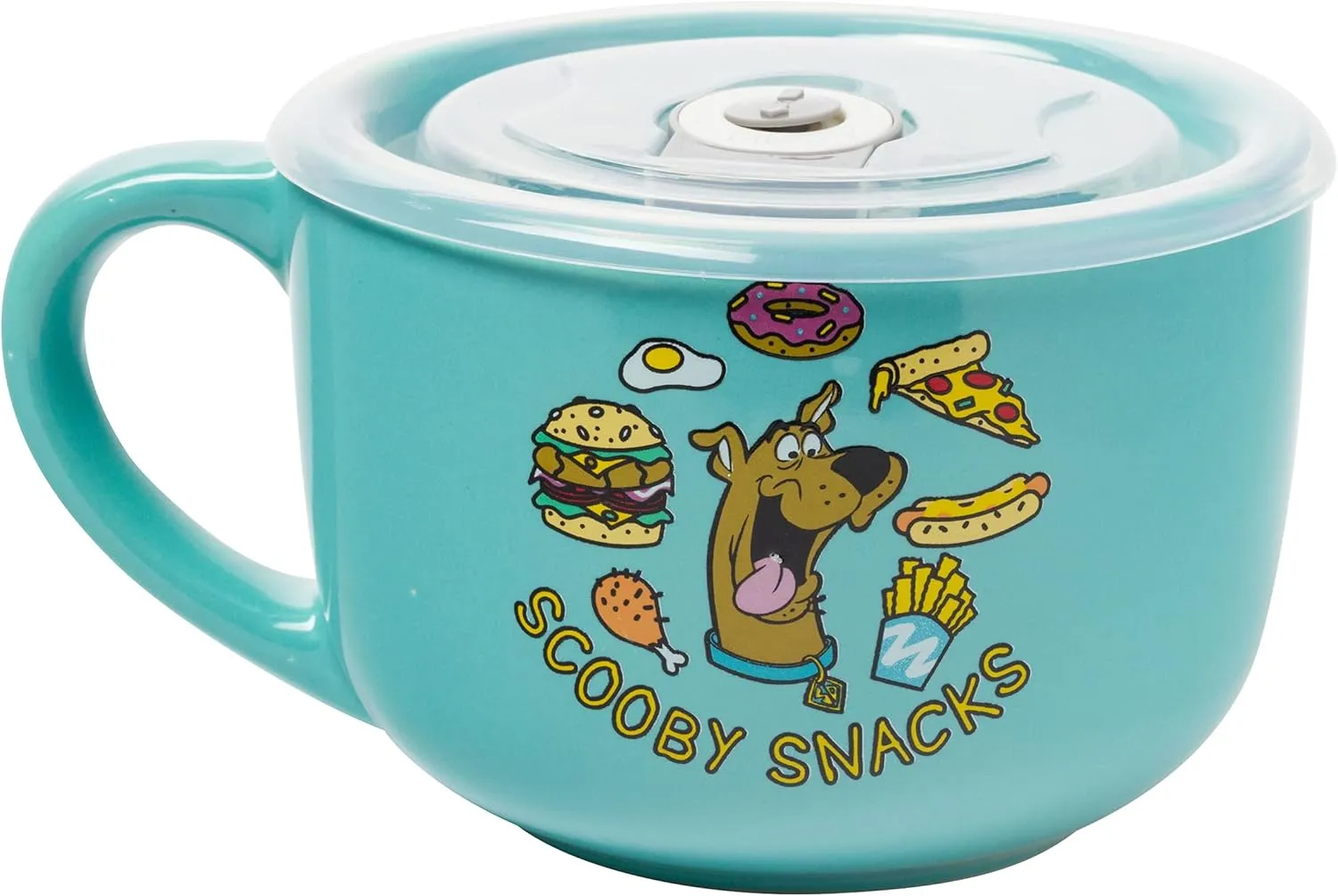 Silver Buffalo Scooby Doo Scooby Snacks Ceramic Soup Mug with Vented Plastic Lid, 24 Ounces