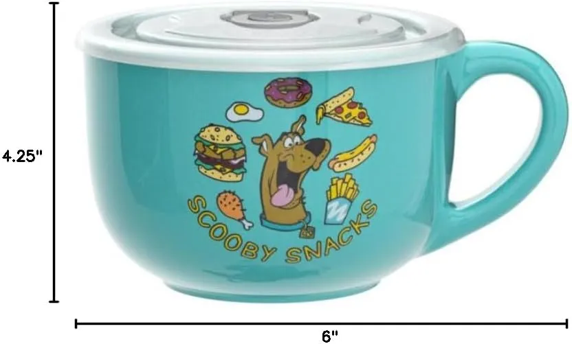 Silver Buffalo Scooby Doo Scooby Snacks Ceramic Soup Mug with Vented Plastic Lid, 24 Ounces