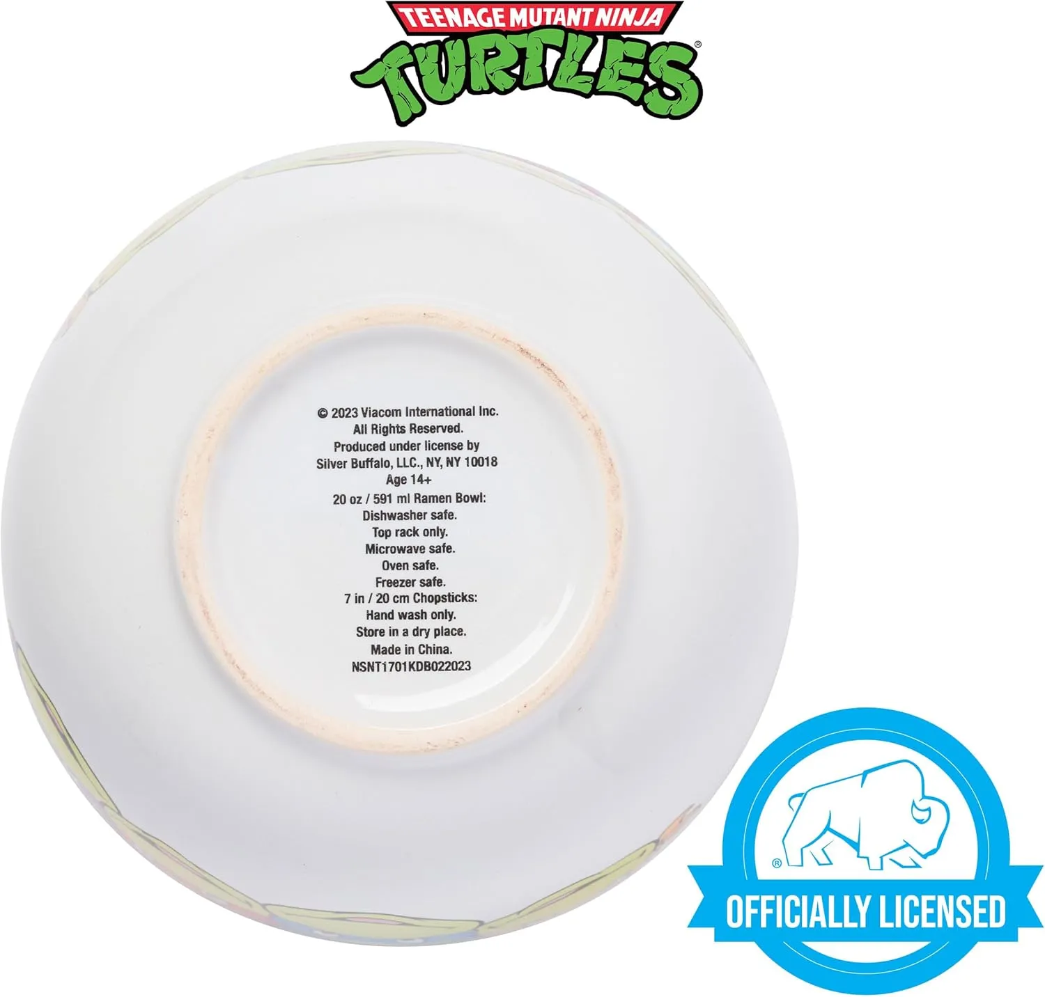 Silver Buffalo TMNT Teenage Mutant Ninja Turtles Ceramic Ramen Noodle Rice Bowl with Chopsticks, Microwave Safe, 20 Ounces