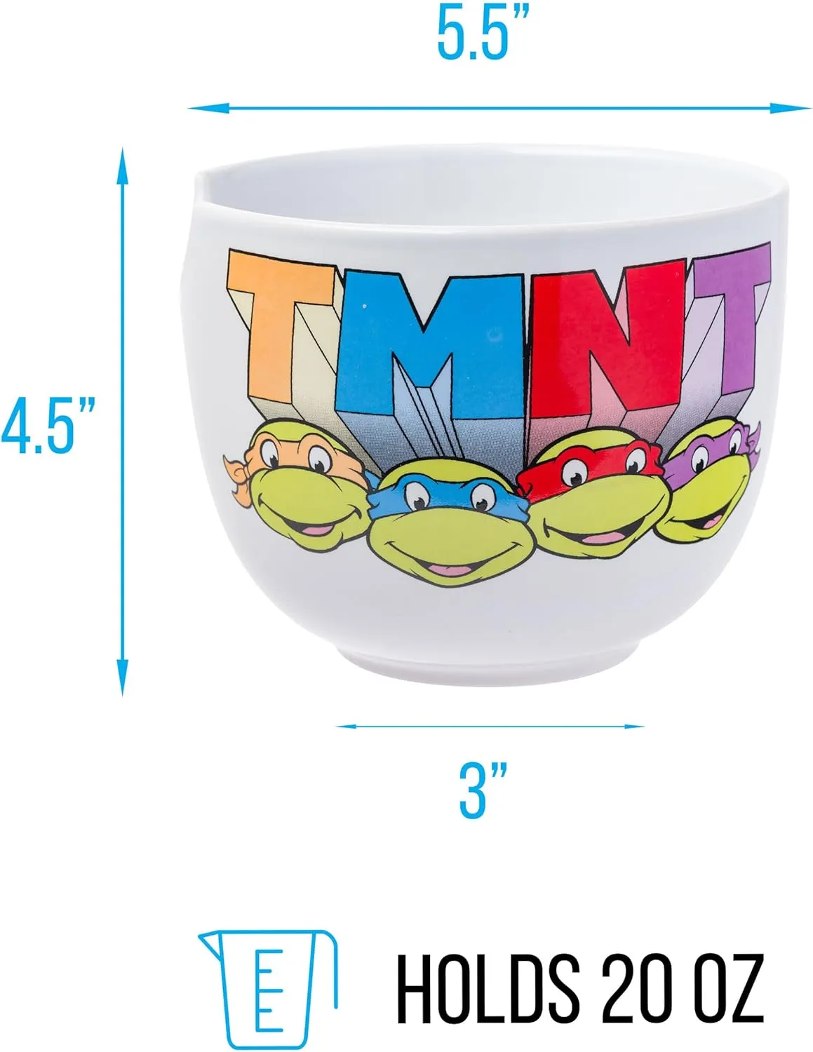 Silver Buffalo TMNT Teenage Mutant Ninja Turtles Ceramic Ramen Noodle Rice Bowl with Chopsticks, Microwave Safe, 20 Ounces