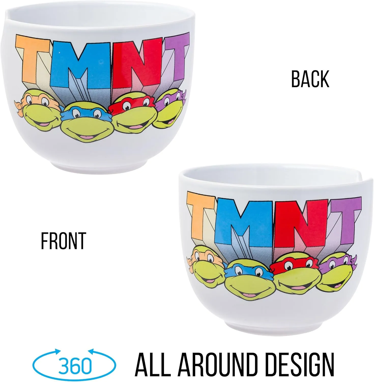 Silver Buffalo TMNT Teenage Mutant Ninja Turtles Ceramic Ramen Noodle Rice Bowl with Chopsticks, Microwave Safe, 20 Ounces