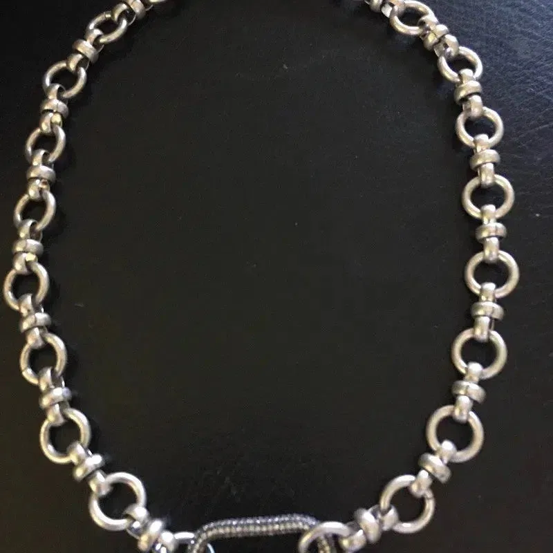 Silver Carabiner Necklace-Mixed Chunky Chain Necklace-Gold Pave Screw