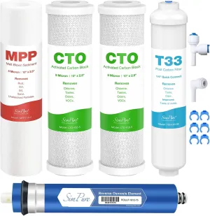 SimPure 75 GPD Revers Osmosis Water Filter Replacement Set, Compatible with APEC ESSENCE Series ROES-PH75, RO Filters Replacement for Most 10" Under-Sink Water Filter System Stage 1-5