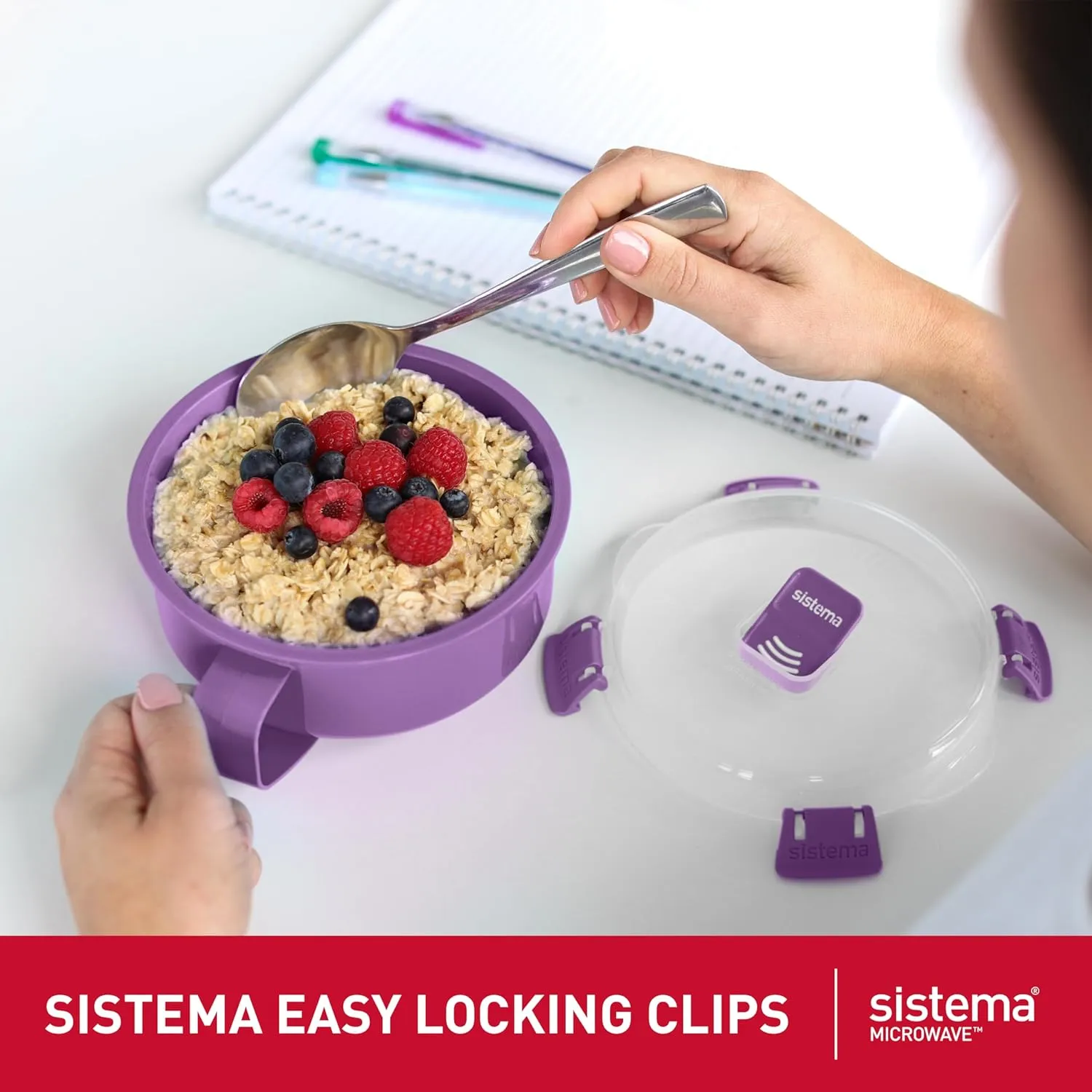 Sistema Microwave Containers | Soup Mug, Porridge Bowl & Noodle Bowl | Food Containers With Steam Release Vents | BPA-Free | Red | 3 Count
