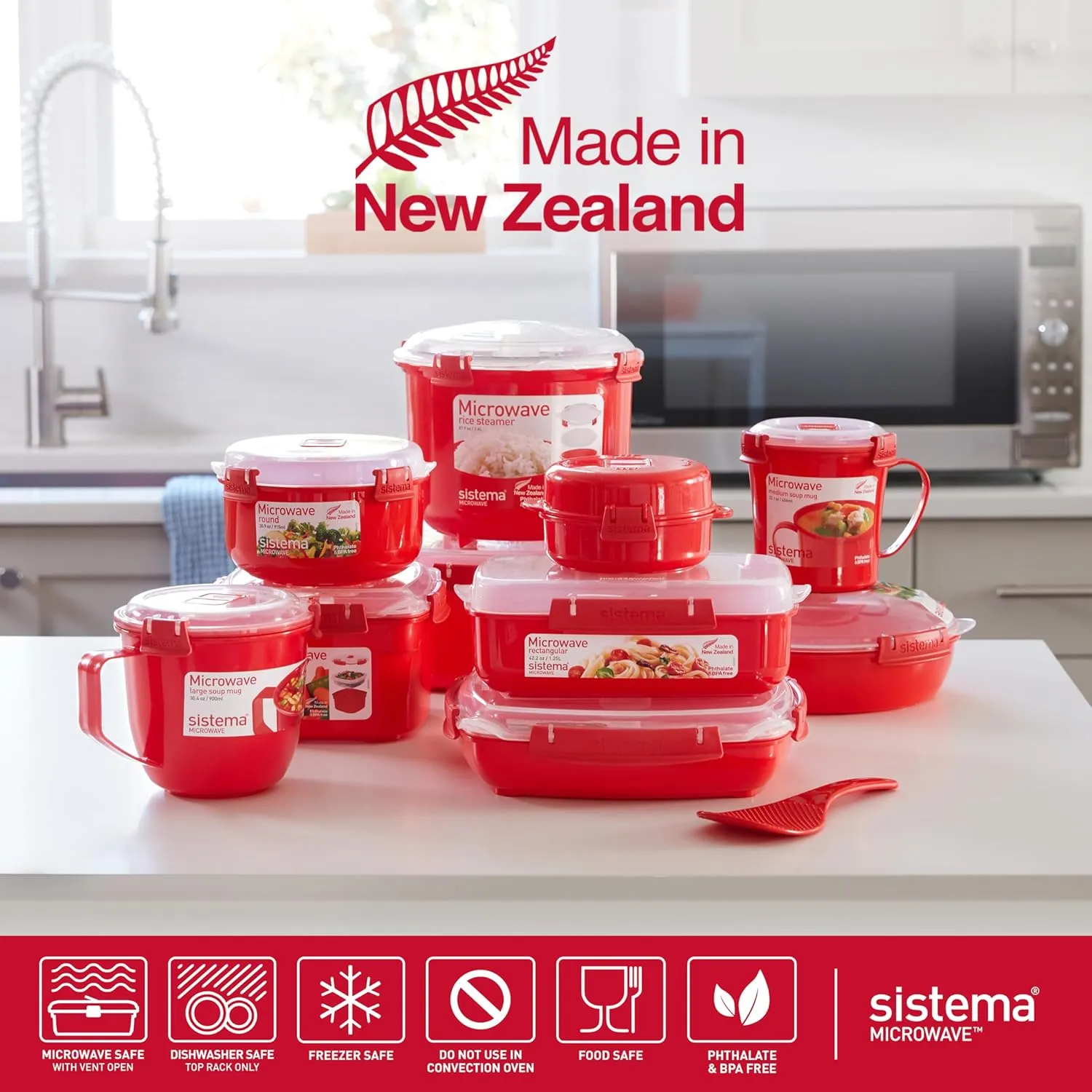 Sistema Microwave Containers | Soup Mug, Porridge Bowl & Noodle Bowl | Food Containers With Steam Release Vents | BPA-Free | Red | 3 Count