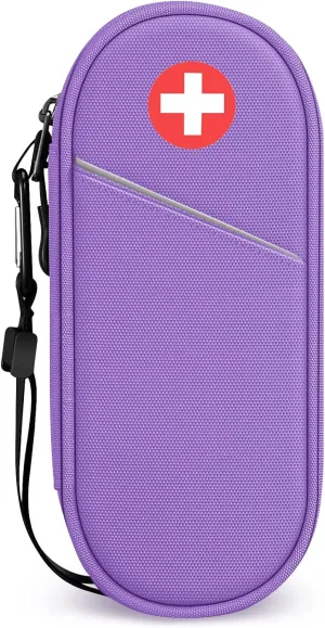 SITHON EpiPen Medical Carrying Case Insulated, Travel Medication Organizer Bag Emergency Medical Pouch Holds 2 EpiPens, Asthma Inhaler, Anti-Histamine, Auvi-Q, Allergy Medicine Essentials, Violet