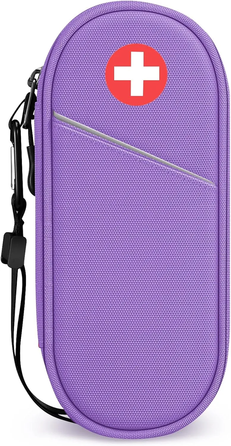 SITHON EpiPen Medical Carrying Case Insulated, Travel Medication Organizer Bag Emergency Medical Pouch Holds 2 EpiPens, Asthma Inhaler, Anti-Histamine, Auvi-Q, Allergy Medicine Essentials, Violet