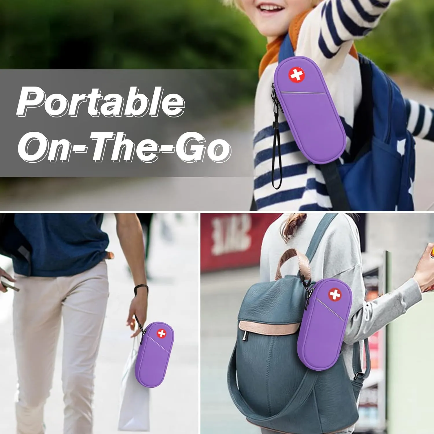 SITHON EpiPen Medical Carrying Case Insulated, Travel Medication Organizer Bag Emergency Medical Pouch Holds 2 EpiPens, Asthma Inhaler, Anti-Histamine, Auvi-Q, Allergy Medicine Essentials, Violet