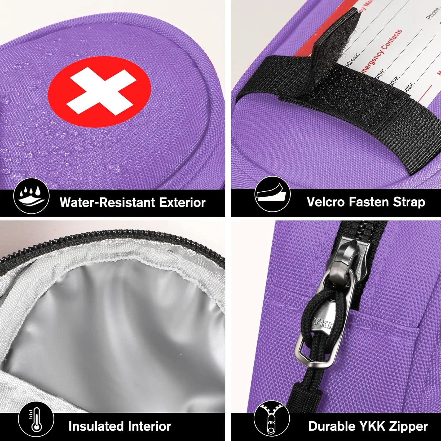 SITHON EpiPen Medical Carrying Case Insulated, Travel Medication Organizer Bag Emergency Medical Pouch Holds 2 EpiPens, Asthma Inhaler, Anti-Histamine, Auvi-Q, Allergy Medicine Essentials, Violet