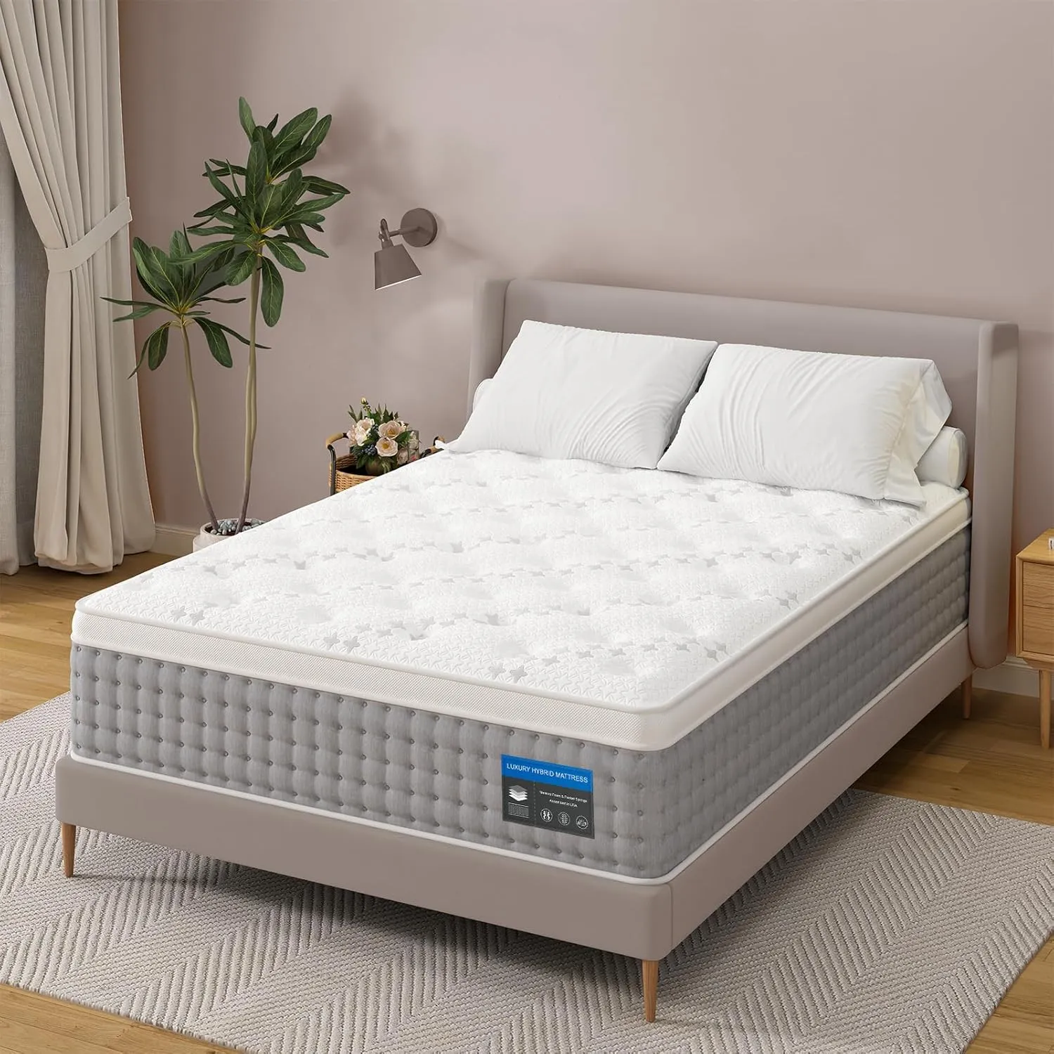 Sleepmax Plush Queen Mattress 12 Inch - Hotel-Collection Hybrid Mattress Pain Relief - Deep Sleep Mattresses Extra Lumbar & Hip Support - Fiberglass-Free Bed in a Box, CertiPUR-US Certified, 365-Trial