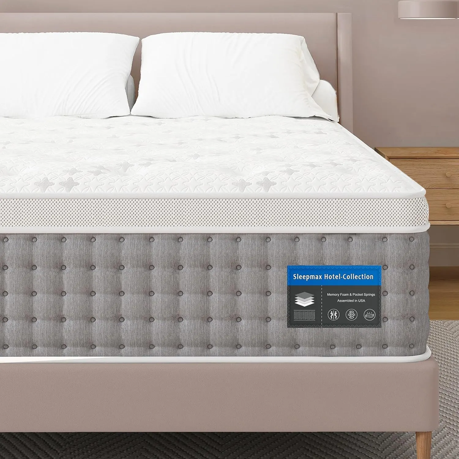 Sleepmax Queen Mattress 14 Inch - Hotel-Collection Hybrid Mattress Pain Relief - Deep Sleep Mattress Extra Lumbar & Hip Support - 365-Night Trial, Fiberglass-Free Bed in a Box, CertiPUR-US Certified