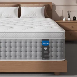 Sleepmax Queen Mattress 14 Inch - Hotel-Collection Plush Hybrid Mattress Pain Relief - Deep Sleep Mattress Extra Lumbar & Hip Support - Fiberglass-Free Bed in a Box, CertiPUR-US Certified, 365-Trial