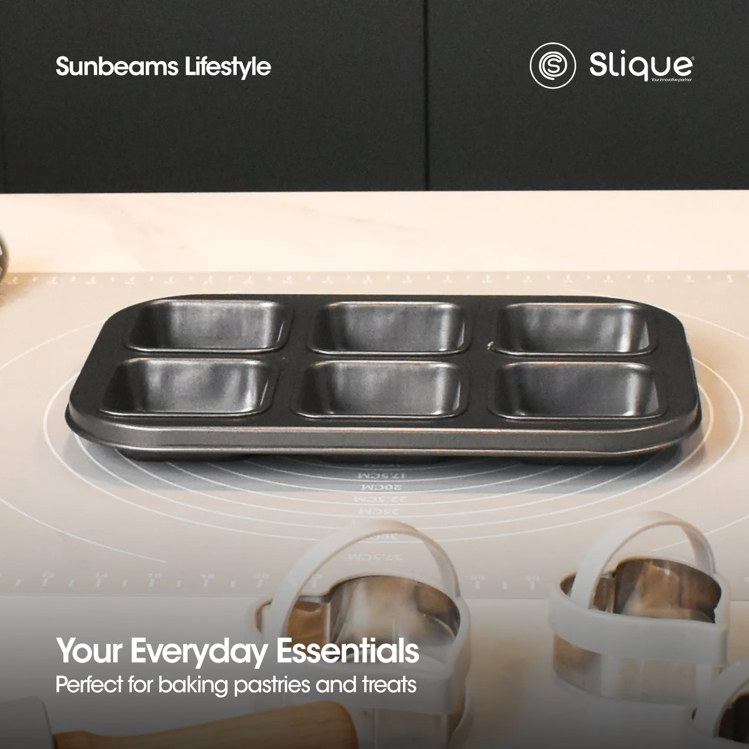 SLIQUE Premium Non-Stick 6 Cup Square Muffin Pan Oven Safe 26x18x5cm