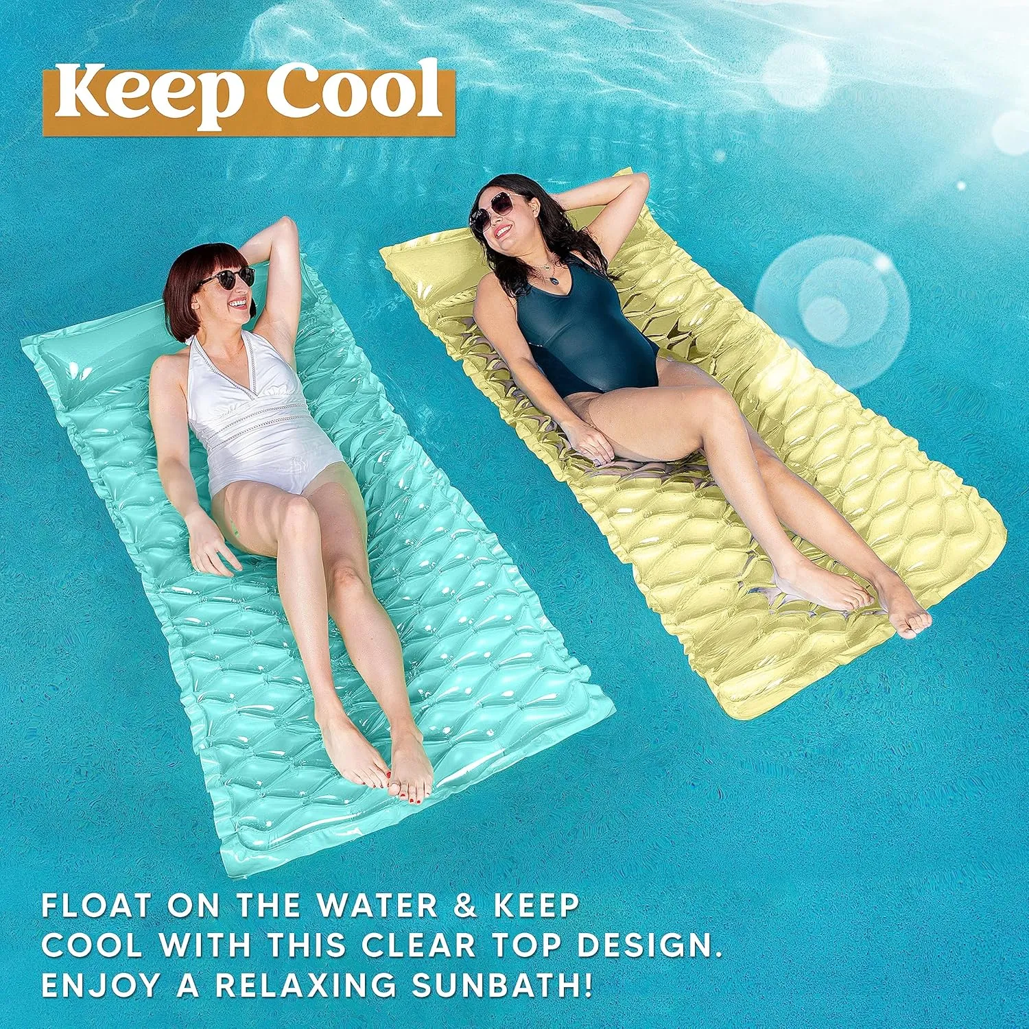 Sloosh 3 Pack Inflatable Pool Mat Swimming Pool Mattress Float Lounge with Headrest, Pool Float Air Mat for Adults 64x32 inch
