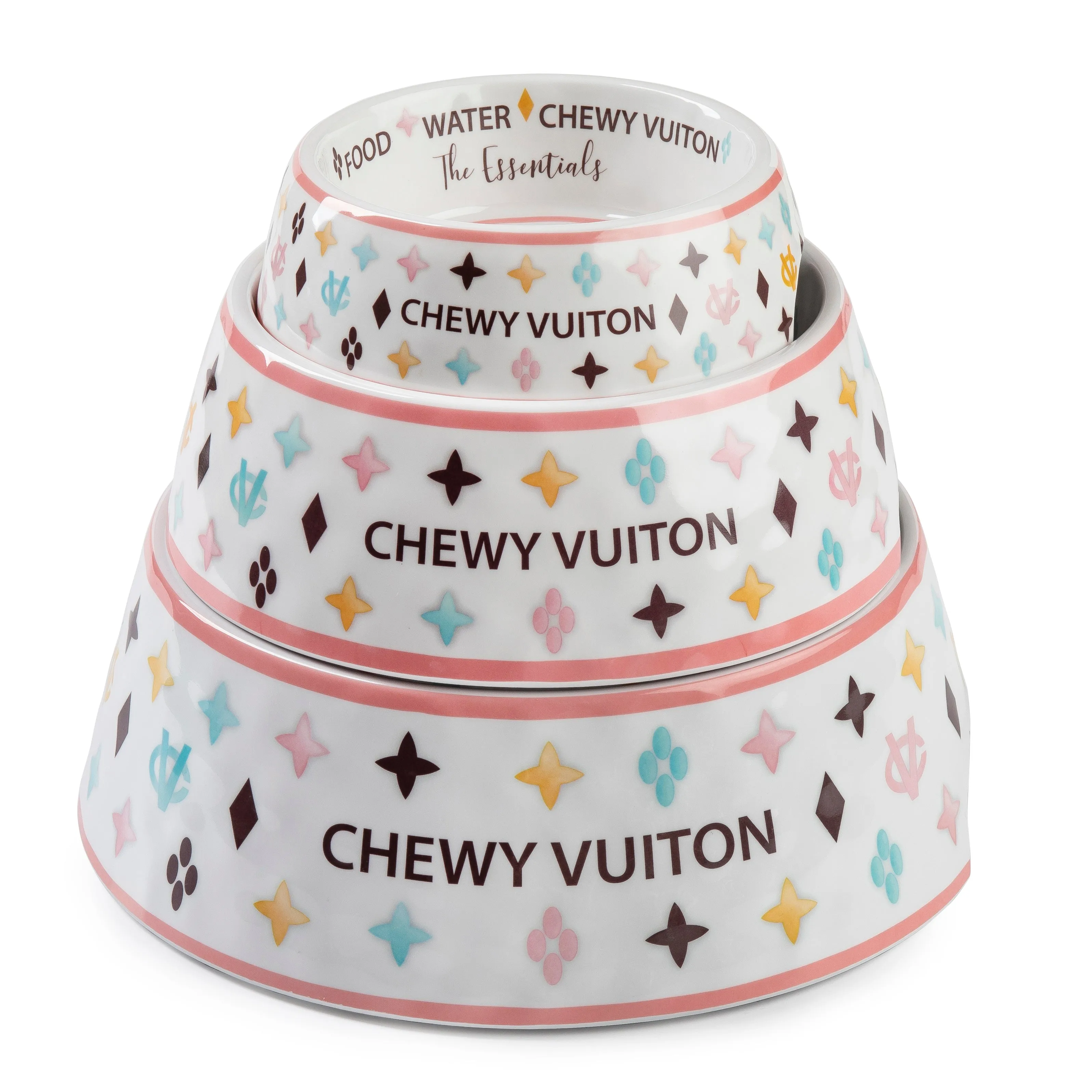 SMALL WHITE CHEWY VUITON BOWL