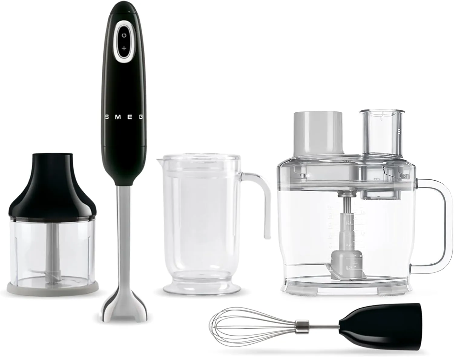 SMEG Hand Blender & Food Processor Bundle – HBF03 with HBFP11 Attachment – Retro Style, 350W Motor, Variable Speed, Tritan™ Renew Bowl, 5-in-1 Functionality, Black