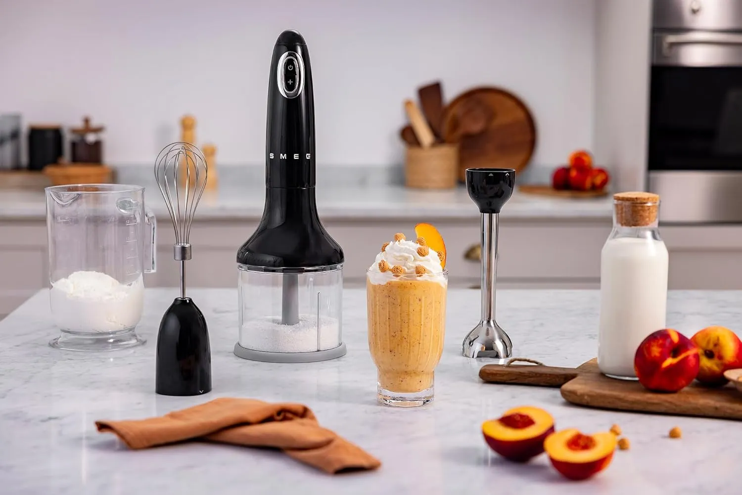 SMEG Hand Blender & Food Processor Bundle – HBF03 with HBFP11 Attachment – Retro Style, 350W Motor, Variable Speed, Tritan™ Renew Bowl, 5-in-1 Functionality, Black