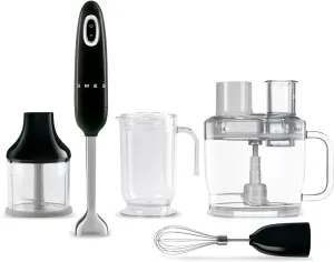 SMEG Hand Blender & Food Processor Bundle – HBF03 with HBFP11 Attachment – Retro Style, 350W Motor, Variable Speed, Tritan™ Renew Bowl, 5-in-1 Functionality, Black