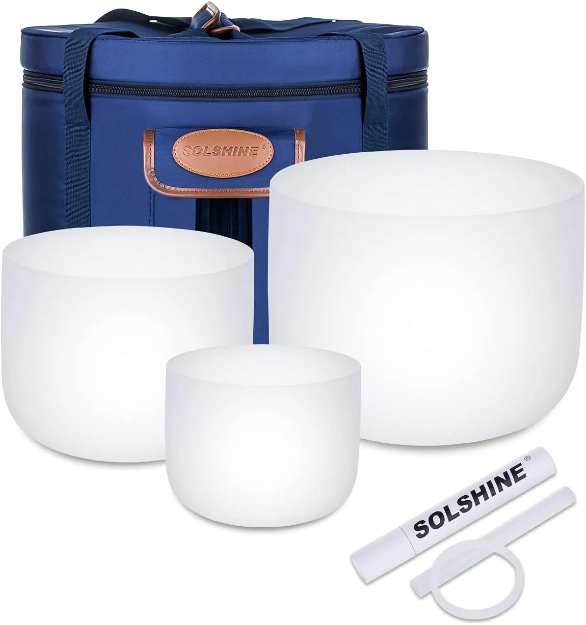 SOLSHINE 3PCS 8inch 10inch 12inch Crystal Singing Bowl Set 432Hz,Ｃ F B Chakra Tuned with Sounds Bowl Mallet Suede Strikers and O-rings, Carry Bag for Meditation, Yoga, Spiritual, Body Healing