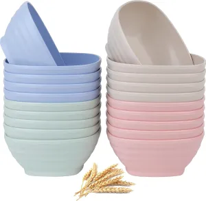 SOUJOY 20 Pack Unbreakable Cereal Bowls, 20 Oz Wheat Straw Bowls, Reusable Soup Bowls for Snacks, Rice, Condiments, Side Dishes, Ice Cream, Microwave and Dishwasher Safe