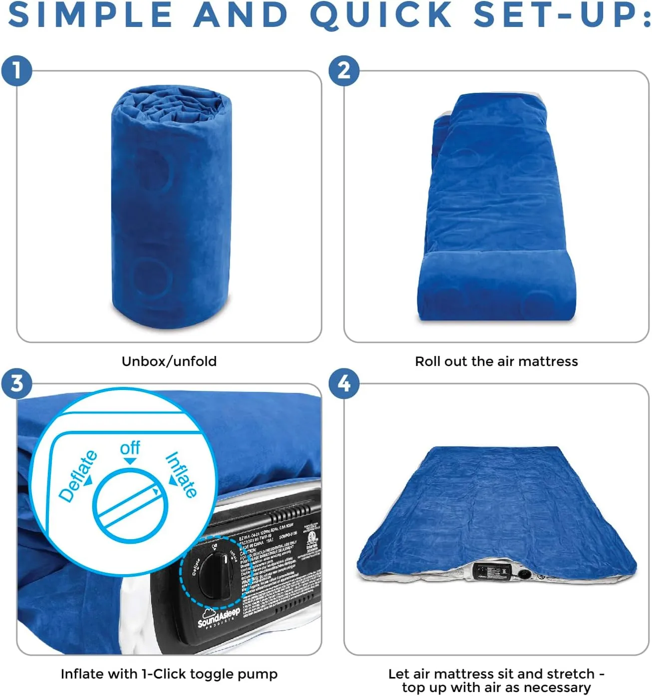 SoundAsleep Dream Series Luxury Air Mattress with ComfortCoil Technology & Built-in High Capacity Pump for Home & Camping- Double Height, Adjustable, Inflatable Blow Up, Portable - Queen Size